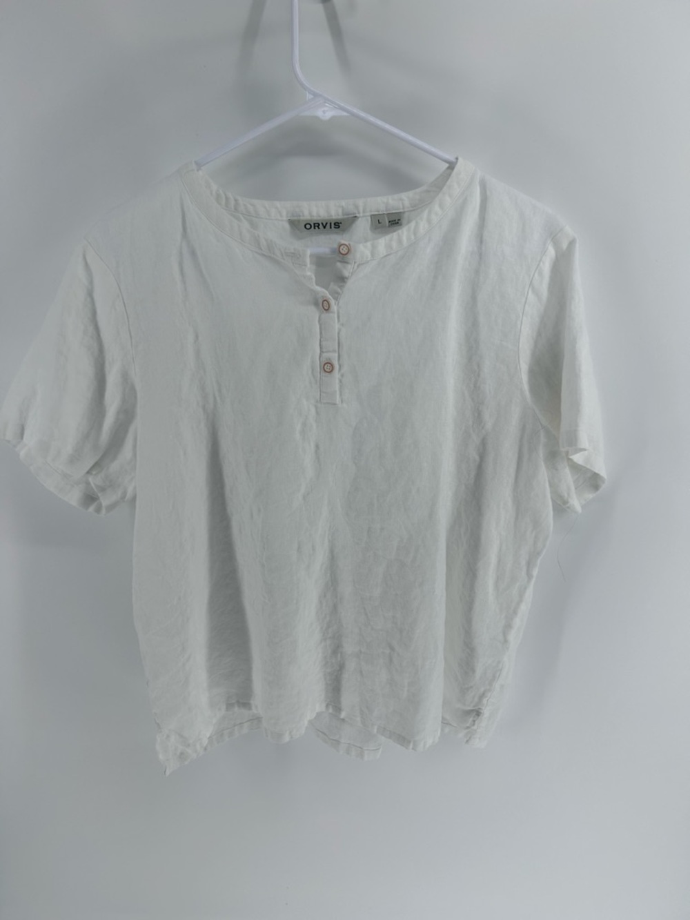 Orvis 100% Linen White Short Sleeve Top | Large